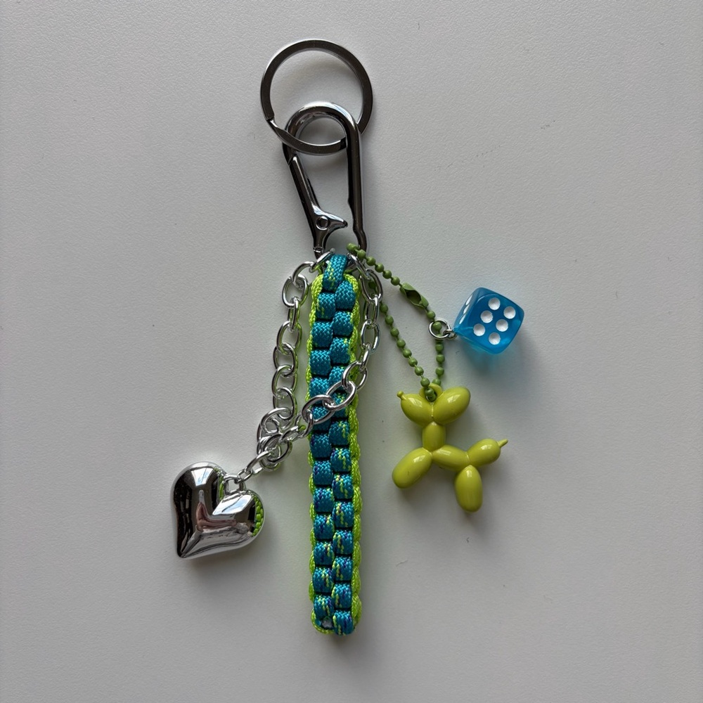 NEW Handmade Cord Keychain Bag Charm, Blue and Lime Green